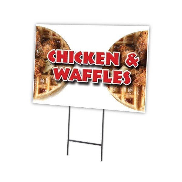 Chicken & Waffles Yard Sign & Stake outdoor plastic coroplast window, C-1824-DS-Chicken & Waffles